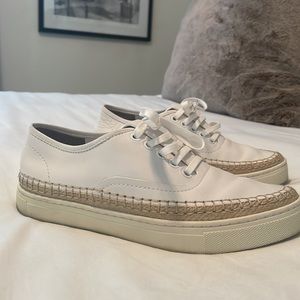 Alexander Wang White Leather Sneakers w Linen Trim 🤍 Gently Worn 🖤 Sz 36